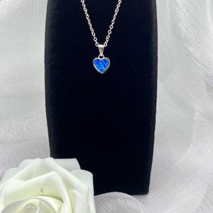 Opal Blue Sterling Silver Necklace Blue Opal Necklace Lab Blue Opal Necklace